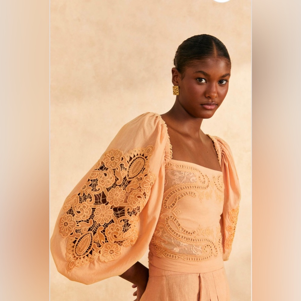 Farm Rio Dark Sand Lace Blouse